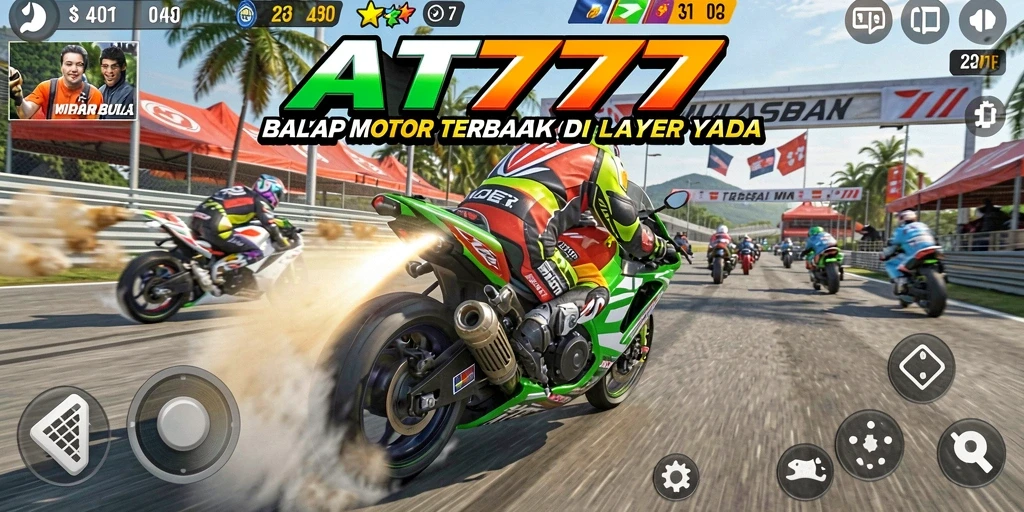 Tangkapan layar AT777 menampilkan aksi balap motor yang seru dan mendebarkan.