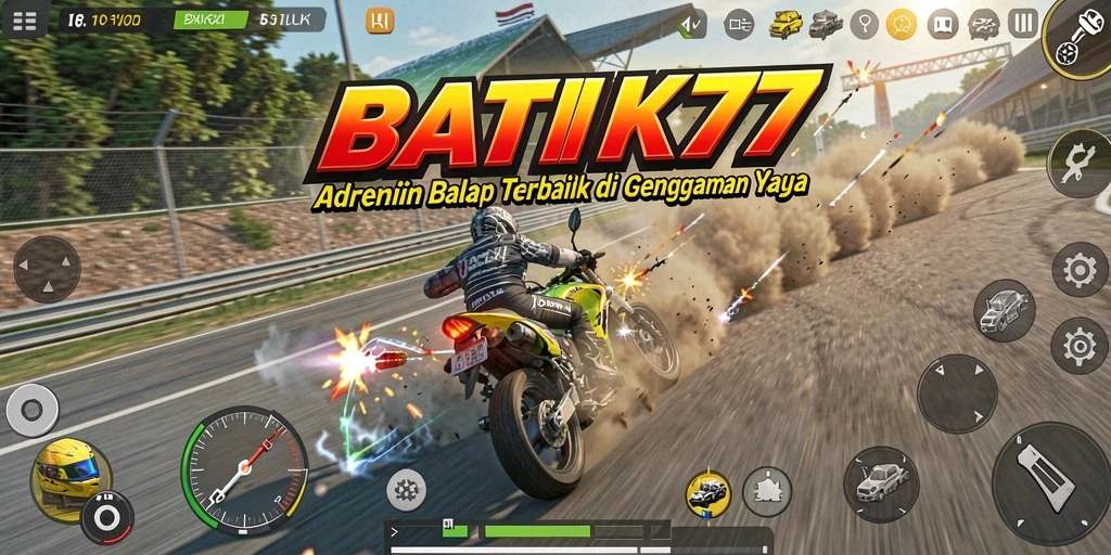 Screenshot gameplay BATIK77 menampilkan aksi balap yang mendebarkan.