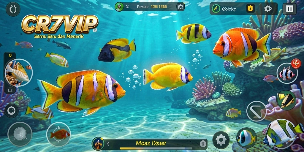 Tampilan gameplay menarik dengan berbagai ikan dan senjata di CR7VIP.