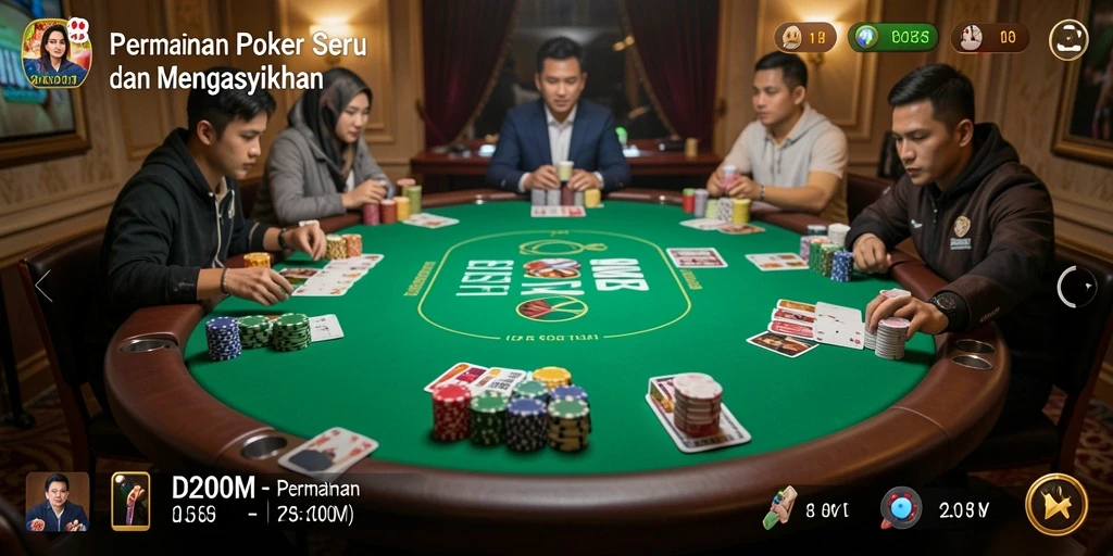Screenshot D200M menampilkan aksi seru permainan Poker yang mendebarkan.