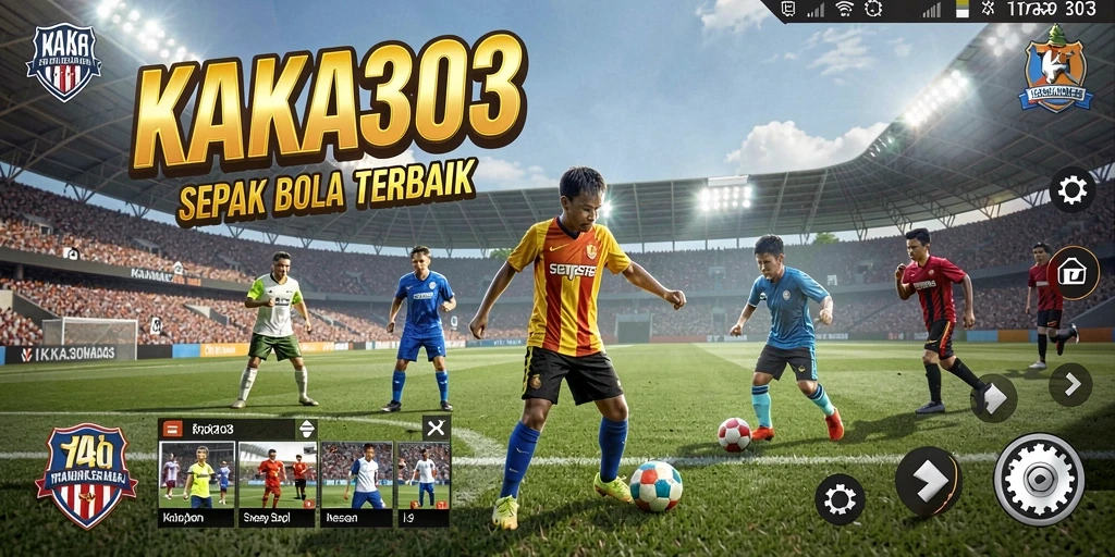 Screenshot KAKA303 menampilkan aksi permainan sepak bola yang dinamis.
