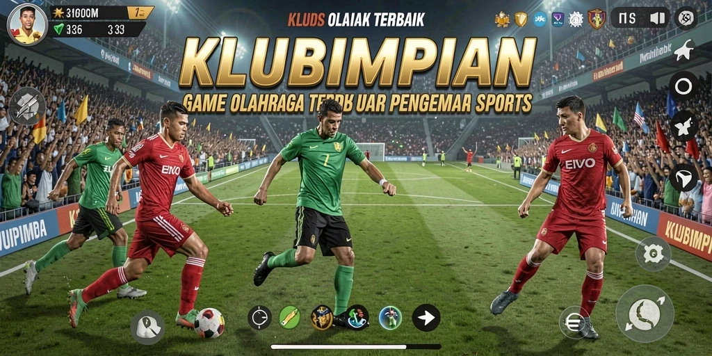 Screenshot gameplay KLUBIMPIAN menampilkan aksi seru dalam pertandingan olahraga.