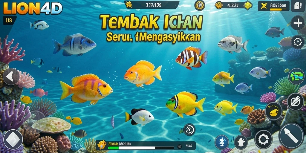 Tampilan gameplay menarik dari LION4D saat menembak ikan.
