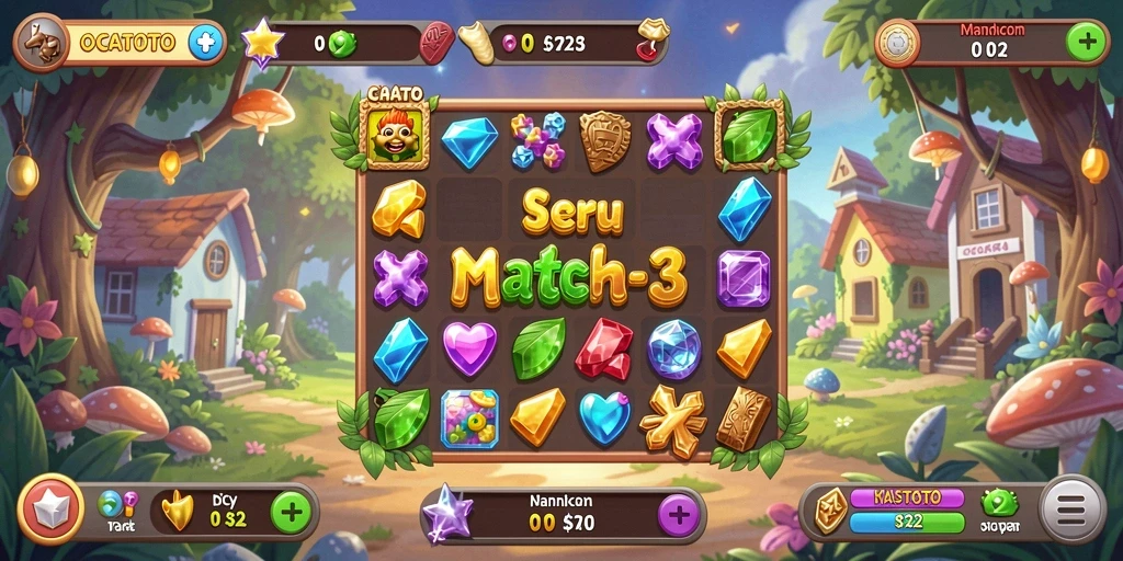 Screenshot OCATOTO menunjukkan gameplay menawan dari permainan Match-3.