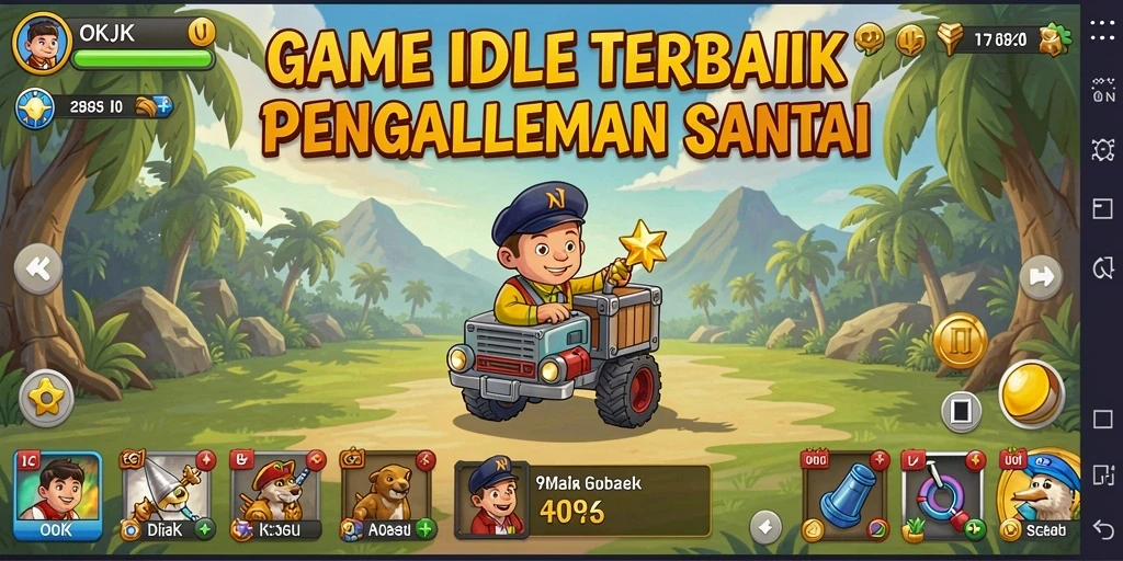 Screenshot gameplay menunjukkan karakter yang sedang berkembang dalam permainan Idle.
