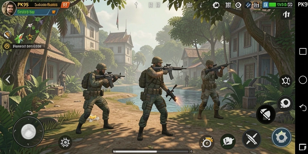 Screenshot gameplay PK95 menampilkan dunia simulasi yang kaya dan mendetail.