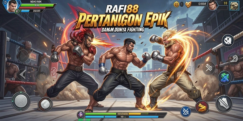Tampilan pertarungan intens di RAFI88 dengan karakter menarik.