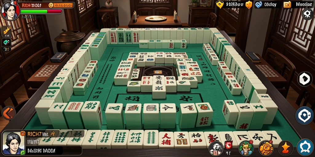 Tampilan gameplay RICH7 dalam aksi Mahjong yang mendebarkan.