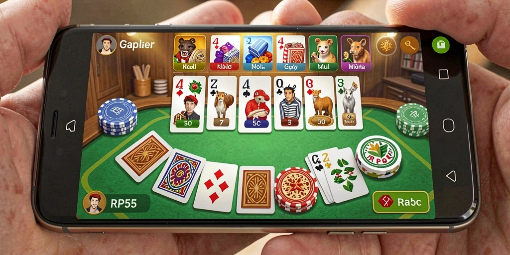 Screenshot gameplay RP55 yang menunjukkan keseruan bermain Gaple.