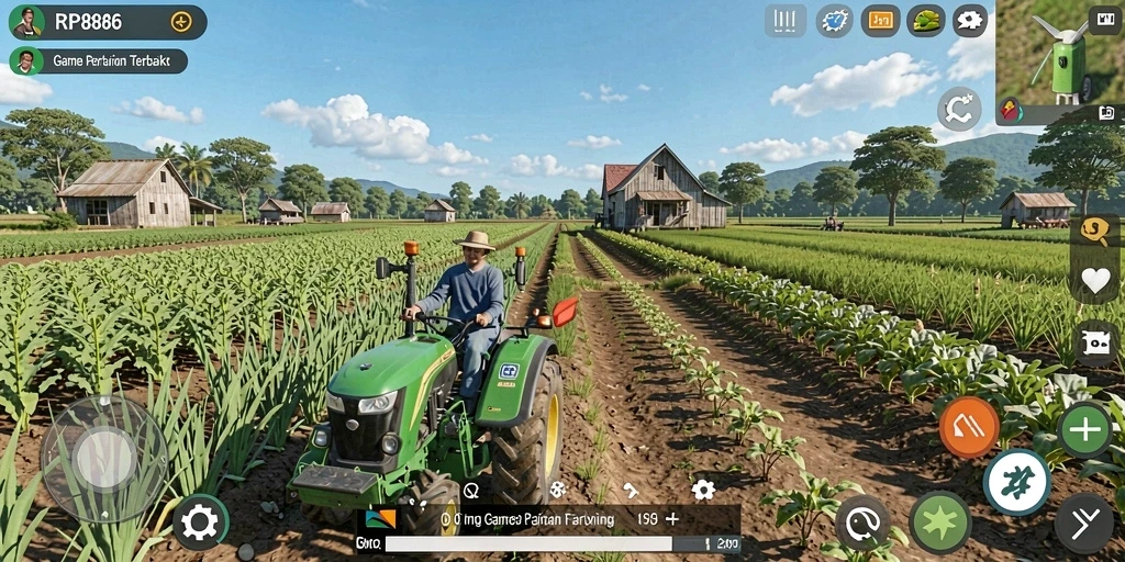 Screenshot gameplay RP886 menampilkan keseruan bertani dan berternak.