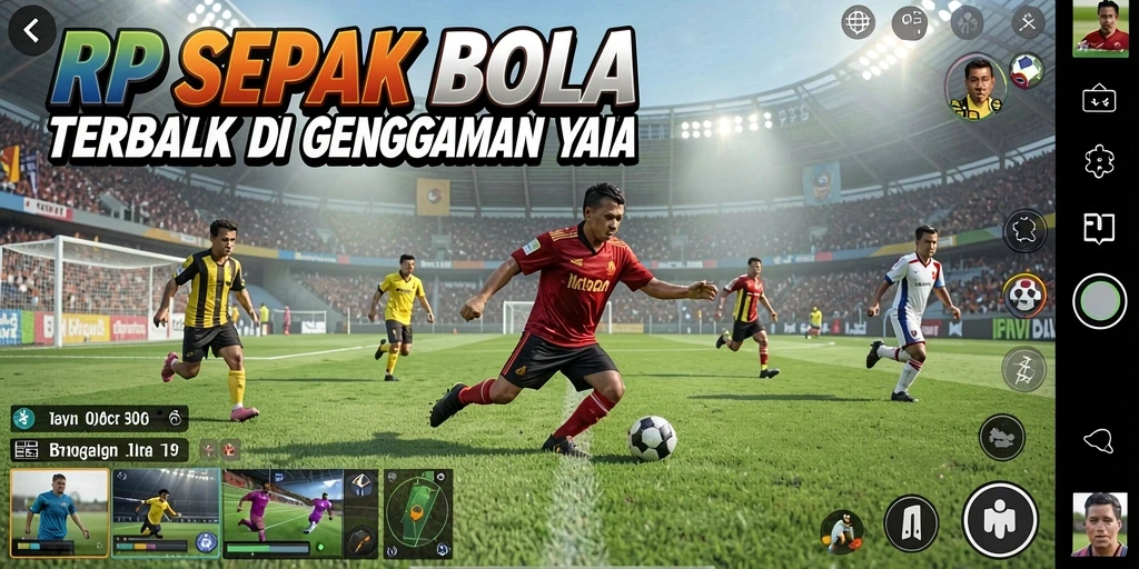 Screenshot utama RP99 menampilkan aksi seru dari pertandingan sepak bola.