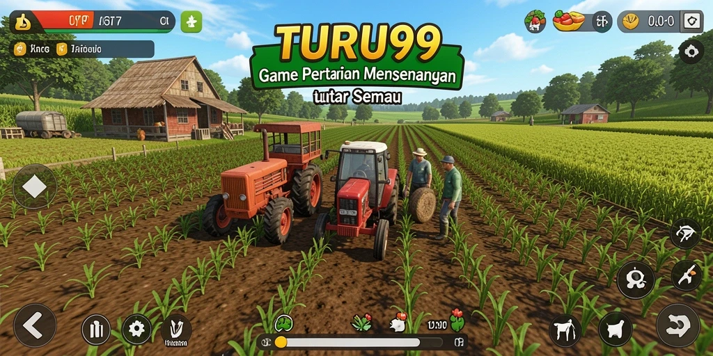 Screenshot gameplay TURU99 dengan pemandangan pertanian yang indah.