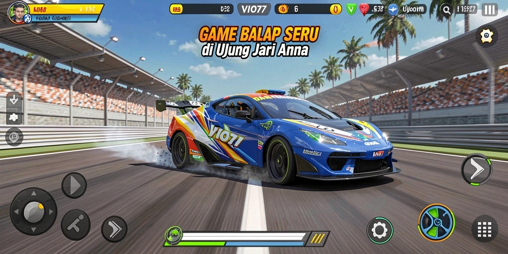 Screenshot VIO77 menampilkan aksi balap menegangkan di lintasan.