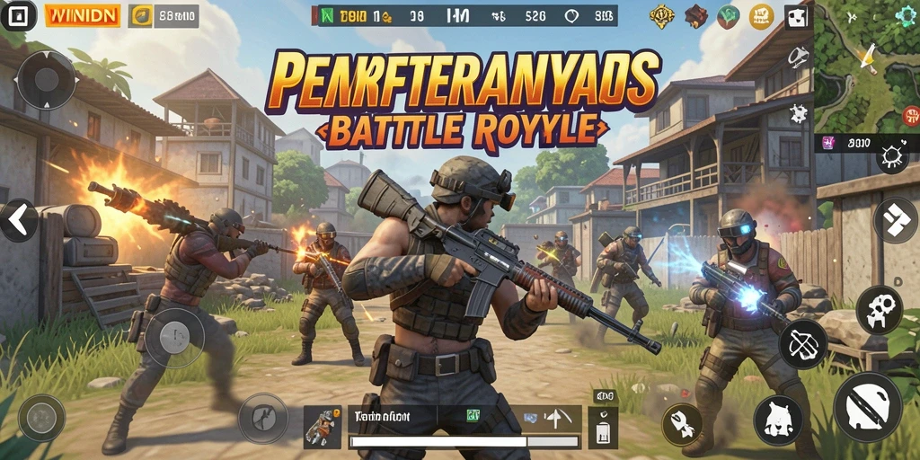 Screenshot gameplay WINIDN menampilkan pertempuran seru dalam Battle Royale.